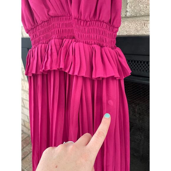 French Connection Shelby Plunge V Neck Maxi Dress Size 0 Pink Ruffle Waist - Picture 10 of 10